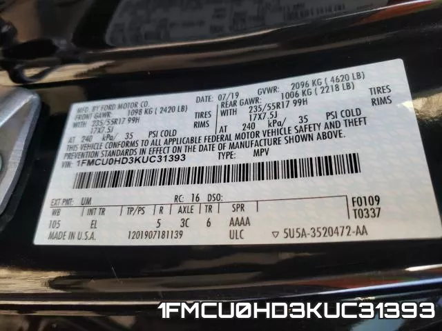 1FMCU0HD3KUC31393 фото 2