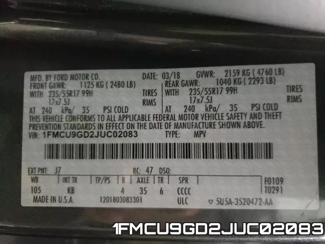 1FMCU9GD2JUC02083 фото 2