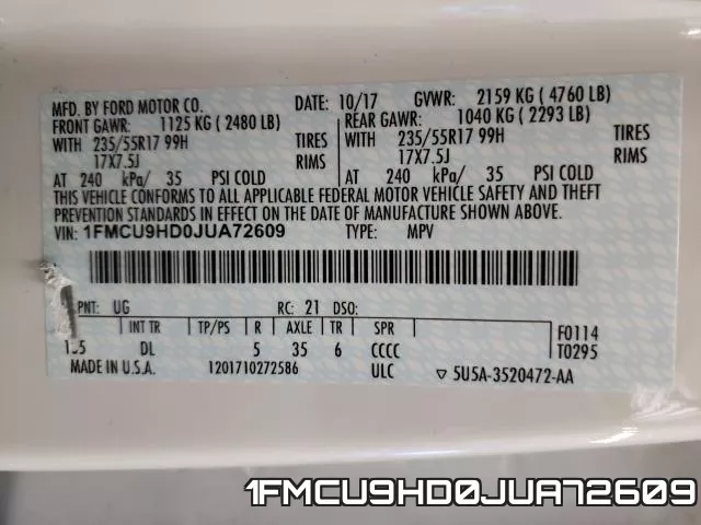 1FMCU9HD0JUA72609 фото 2