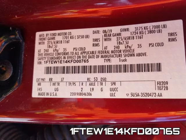 1FTEW1E14KFD00765 фото 2
