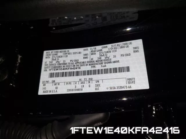 1FTEW1E40KFA42416 фото 2