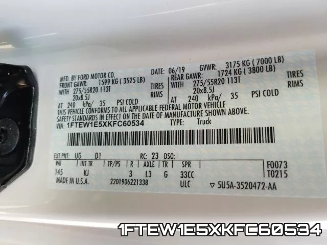 1FTEW1E5XKFC60534 фото 2