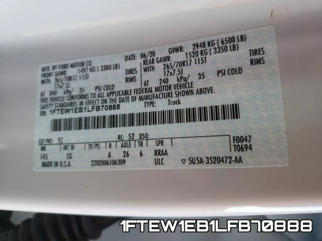 1FTEW1EB1LFB70888 фото 2