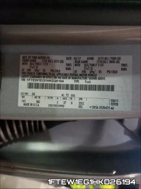 1FTEW1EG1HKD26194 фото 2