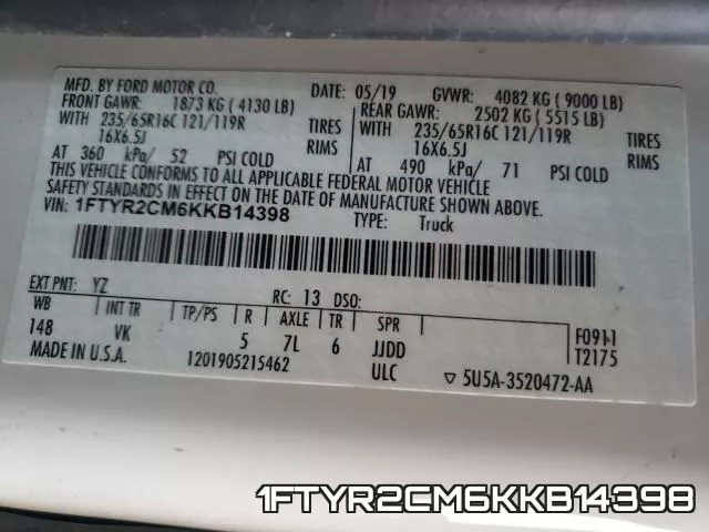 1FTYR2CM6KKB14398 фото 2