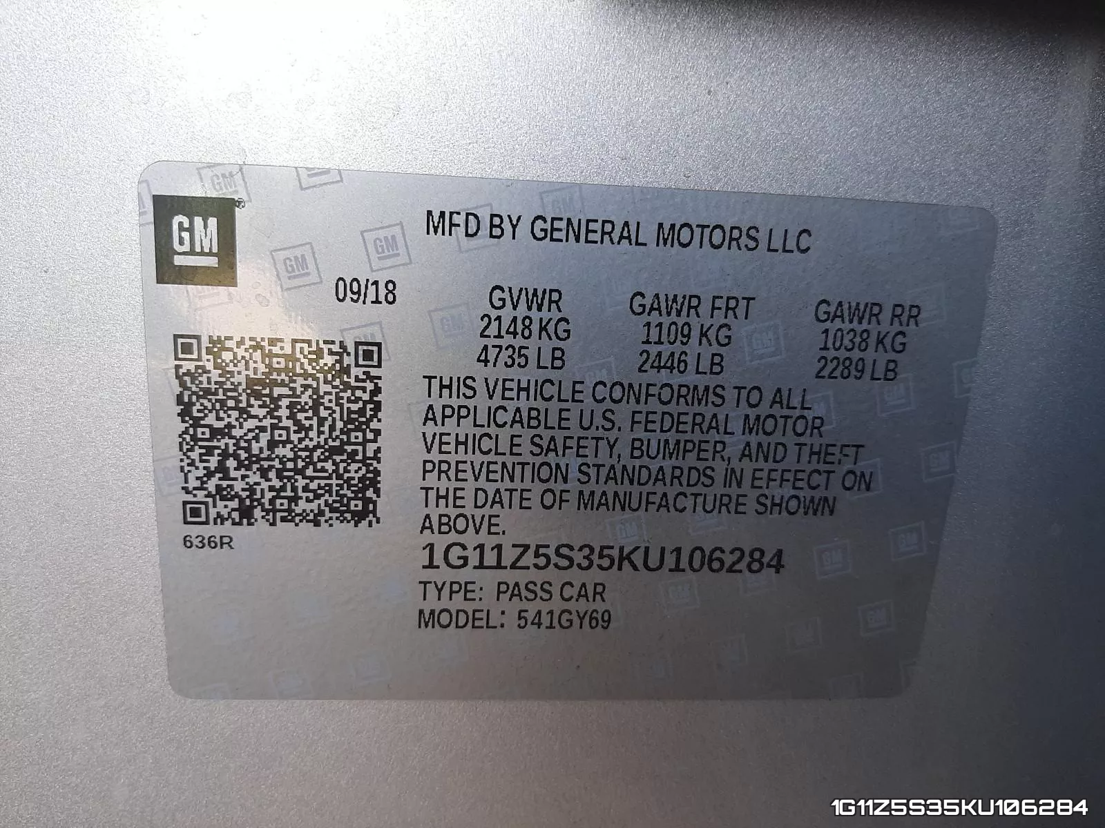 1G11Z5S35KU106284 фото 2