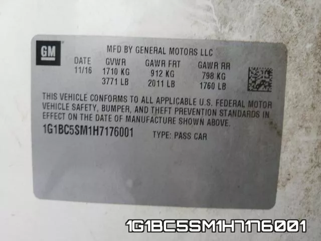 1G1BC5SM1H7176001 фото 2