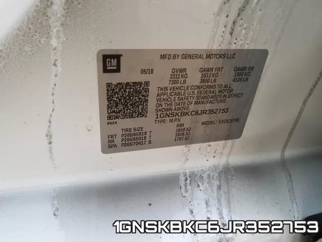 1GNSKBKC6JR352753 фото 2