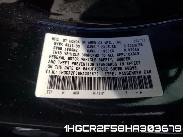 1HGCR2F58HA303679 фото 2