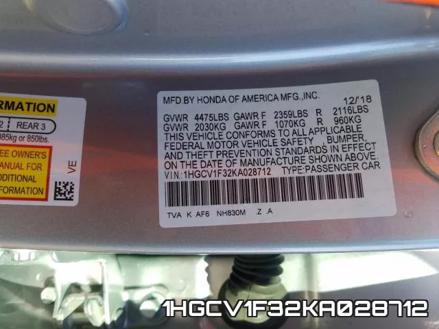1HGCV1F32KA028712 фото 2