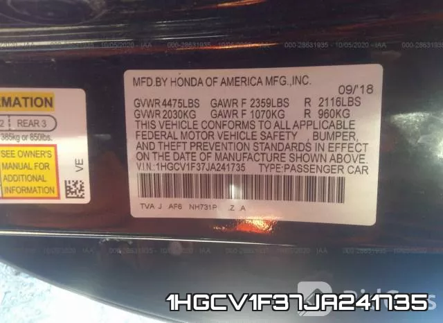 1HGCV1F37JA241735 фото 9