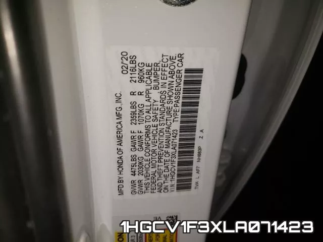 1HGCV1F3XLA071423 фото 2