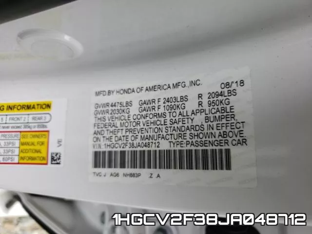 1HGCV2F38JA048712 фото 2