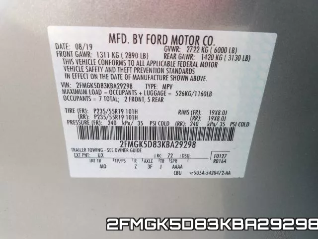 2FMGK5D83KBA29298 фото 2