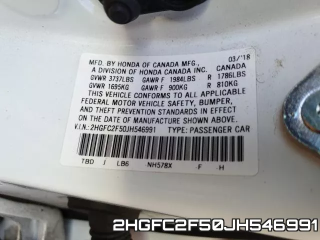 2HGFC2F50JH546991 фото 2