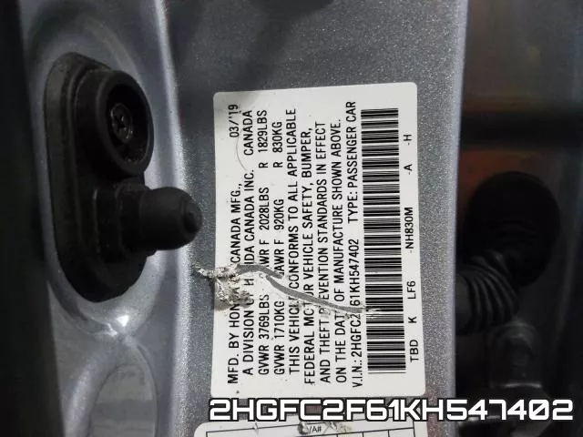 2HGFC2F61KH547402 фото 2