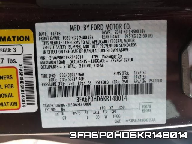 3FA6P0HD6KR148014 фото 2