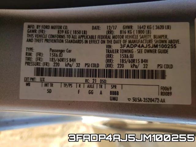 3FADP4AJ5JM100255 фото 2