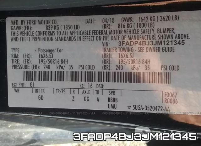 3FADP4BJ3JM121345 фото 9