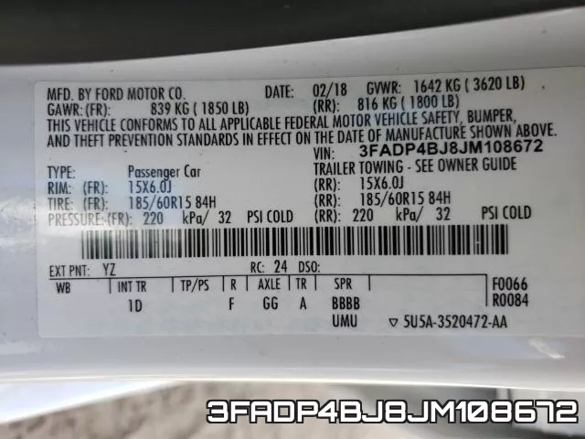 3FADP4BJ8JM108672 фото 2