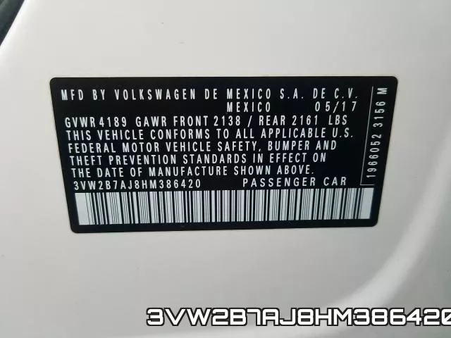 3VW2B7AJ8HM386420 фото 2