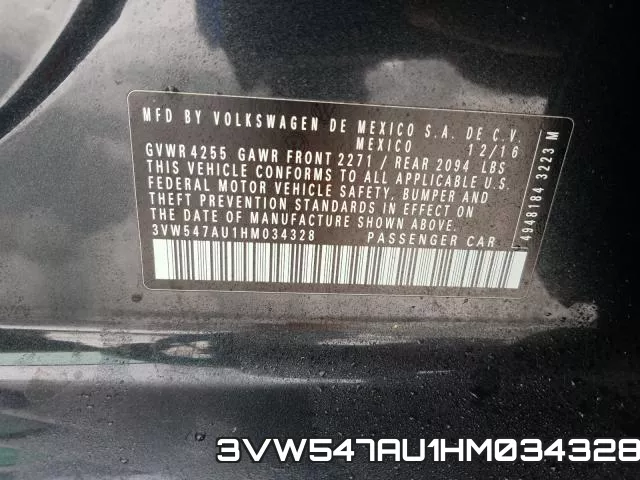 3VW547AU1HM034328 фото 2