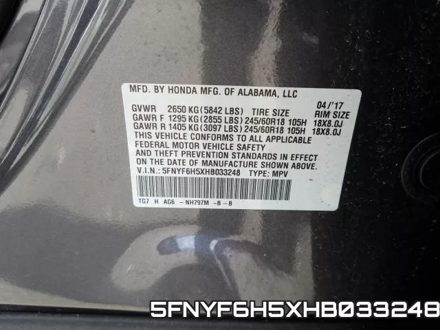 5FNYF6H5XHB033248 фото 2