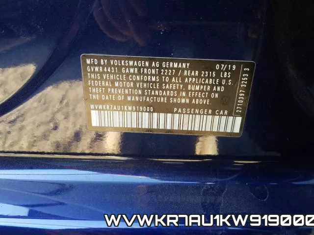 WVWKR7AU1KW919000 фото 2