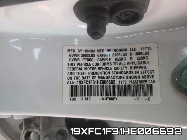 19XFC1F31HE006692 фото 2