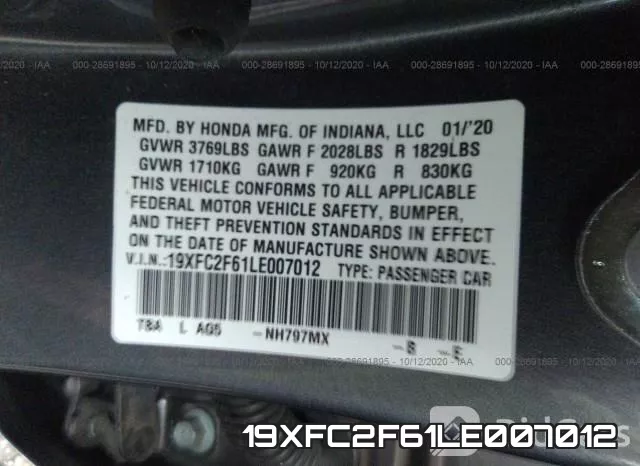 19XFC2F61LE007012 фото 8