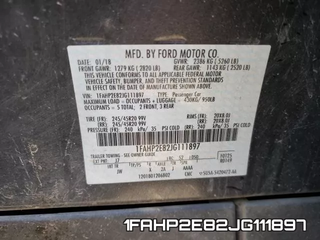 1FAHP2E82JG111897 фото 2