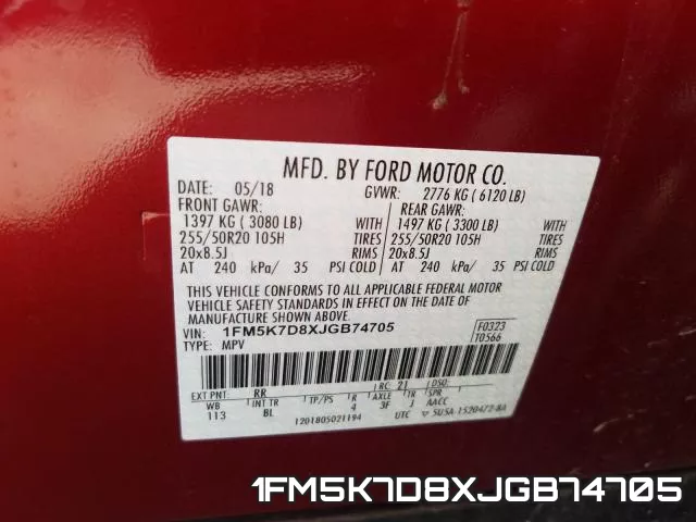 1FM5K7D8XJGB74705 фото 2