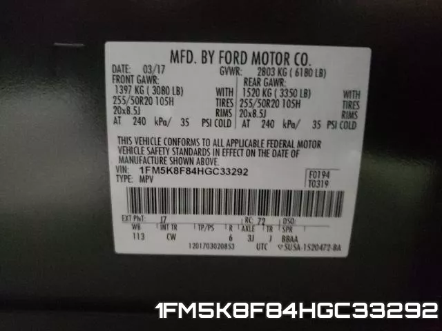 1FM5K8F84HGC33292 фото 2