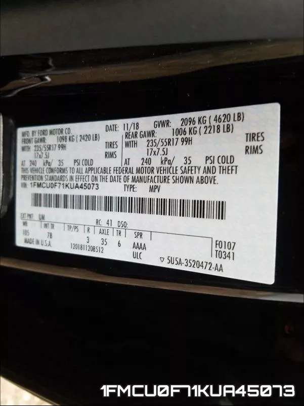 1FMCU0F71KUA45073 фото 2