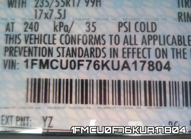 1FMCU0F76KUA17804 фото 9