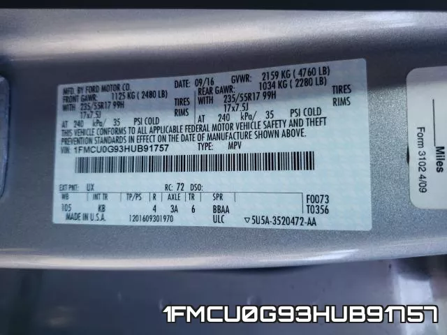 1FMCU0G93HUB91757 фото 2