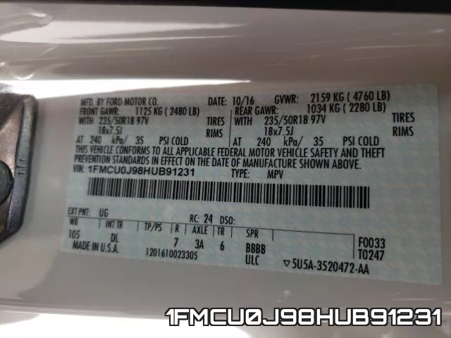 1FMCU0J98HUB91231 фото 2