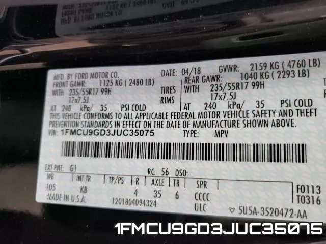 1FMCU9GD3JUC35075 фото 2