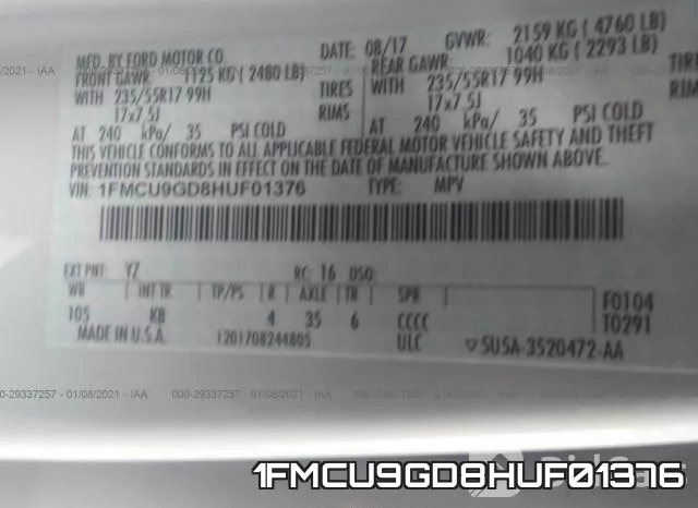1FMCU9GD8HUF01376 фото 9