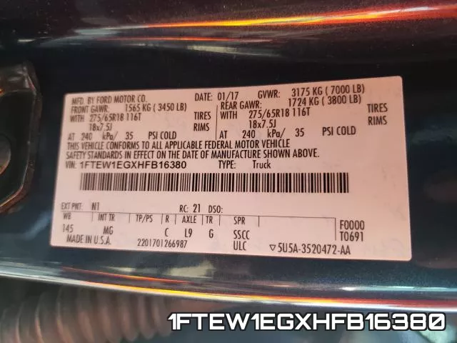 1FTEW1EGXHFB16380 фото 2