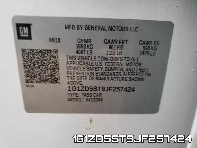 1G1ZD5ST9JF257424 фото 2