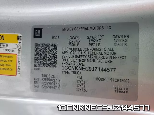 1GCNKNEC9JZ144577 фото 2