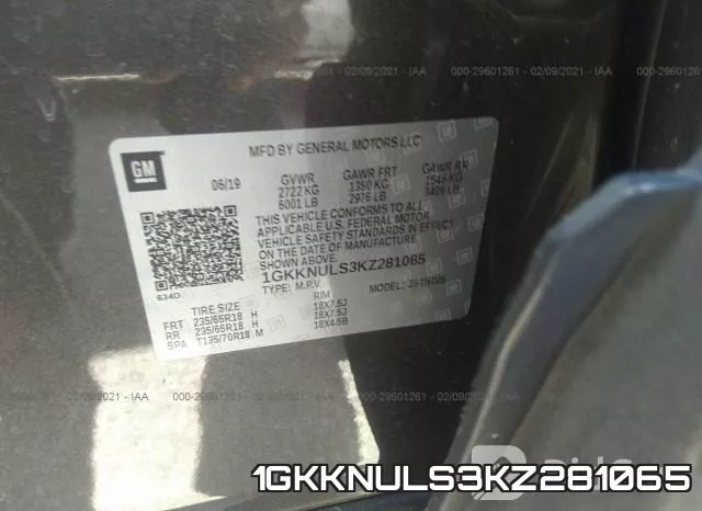 1GKKNULS3KZ281065 фото 8