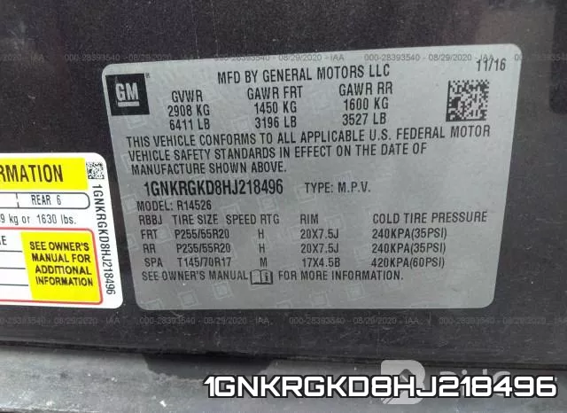 1GNKRGKD8HJ218496 фото 9