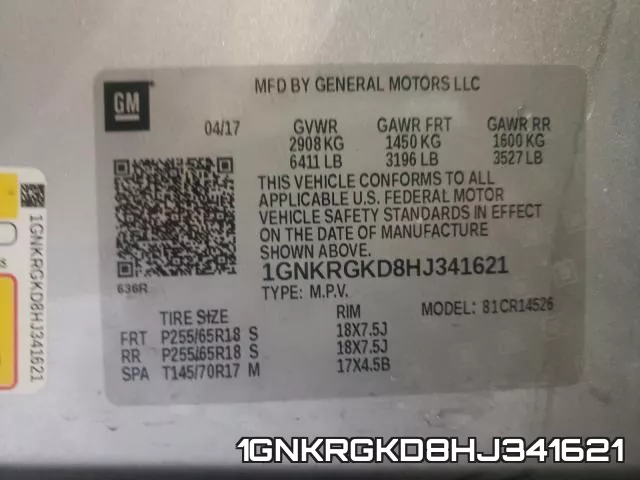 1GNKRGKD8HJ341621 фото 2