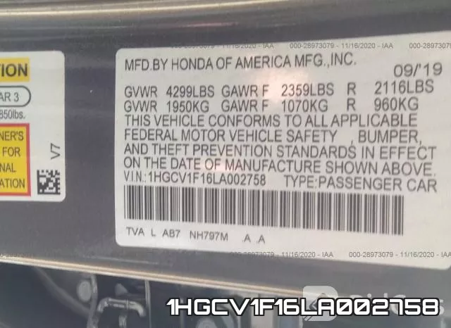 1HGCV1F16LA002758 фото 9