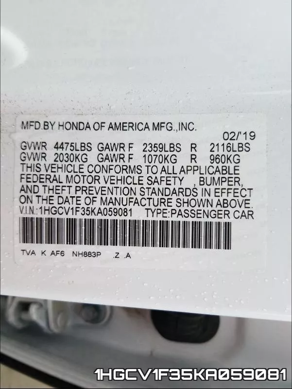 1HGCV1F35KA059081 фото 2