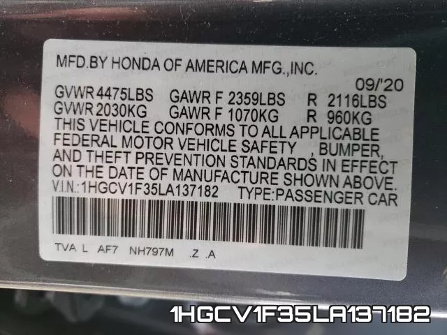 1HGCV1F35LA137182 фото 2