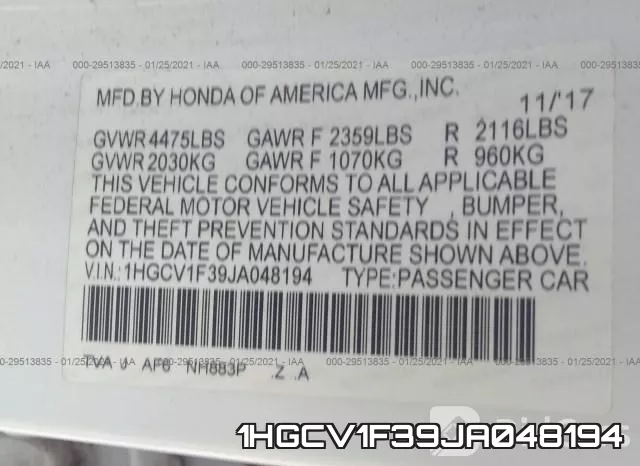 1HGCV1F39JA048194 фото 9