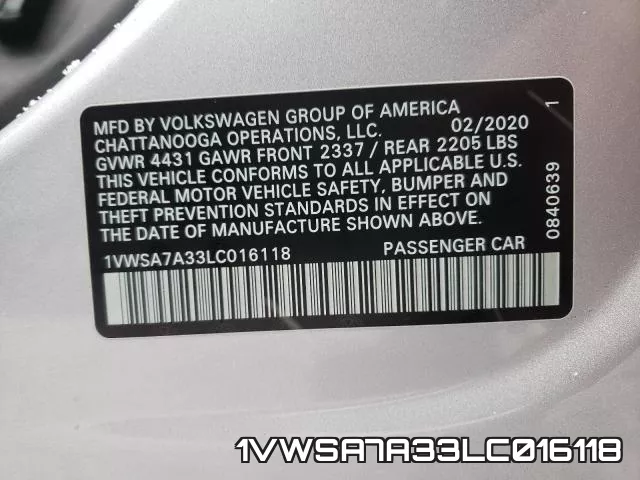 1VWSA7A33LC016118 фото 2